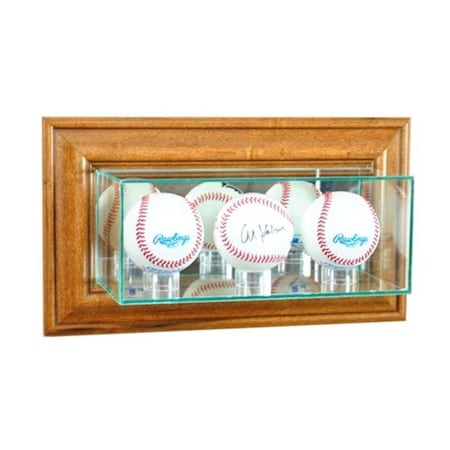 Perfect Cases Perfect Cases WMTRPB-W Wall Mounted Triple Baseball Display Case; Walnut WMTRPB-W